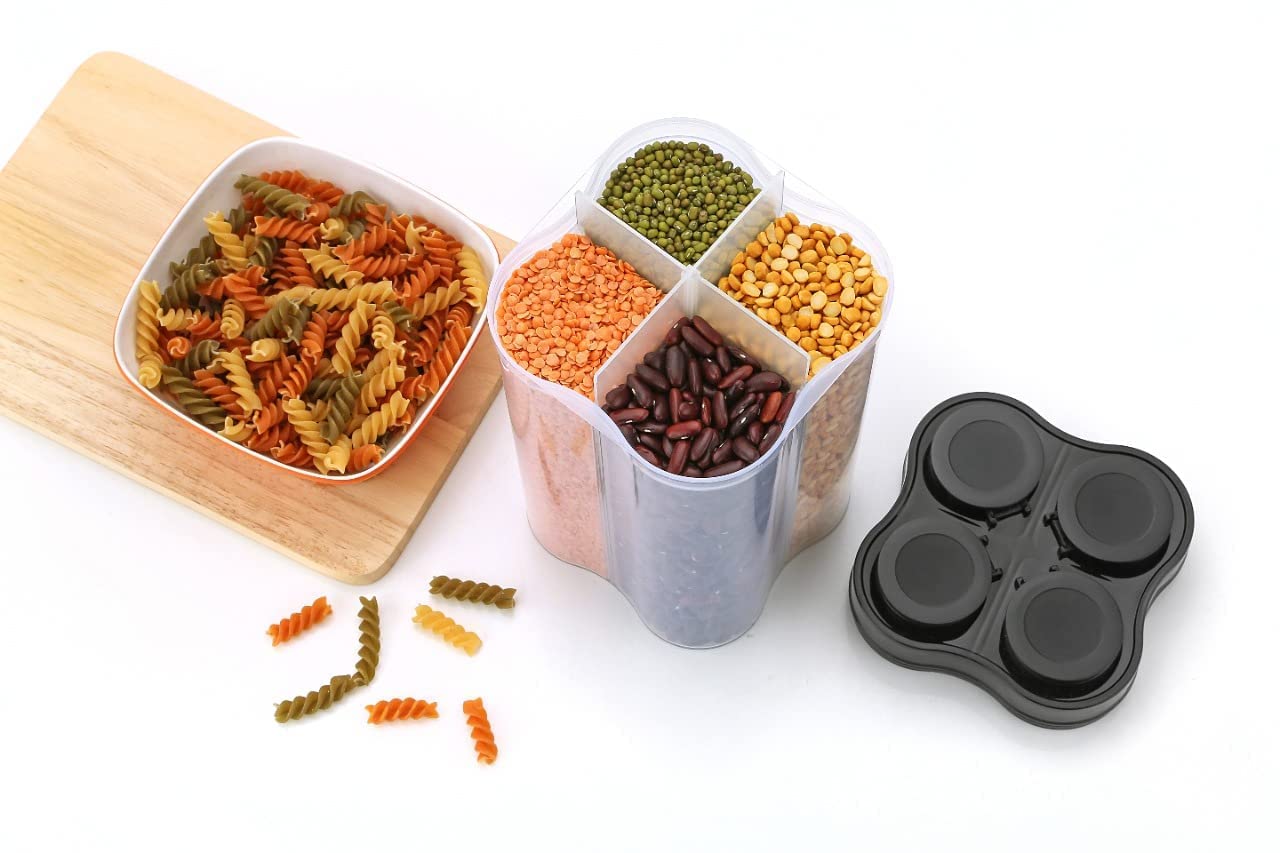 0764B Plastic Lock Food Storage 4 Section Container Jar for Grocery, Fridge Container. DeoDap 0764B Plastic Lock Food Storage 4 Section Container Jar for Grocery, Fridge Container. DeoDap